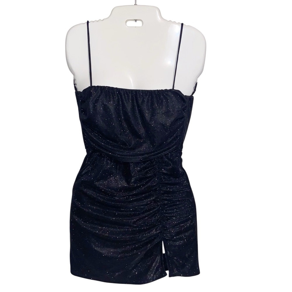 Lucy in the Sky Dress XS Black Mini Glitter Party Hoco Holiday Ruching Black